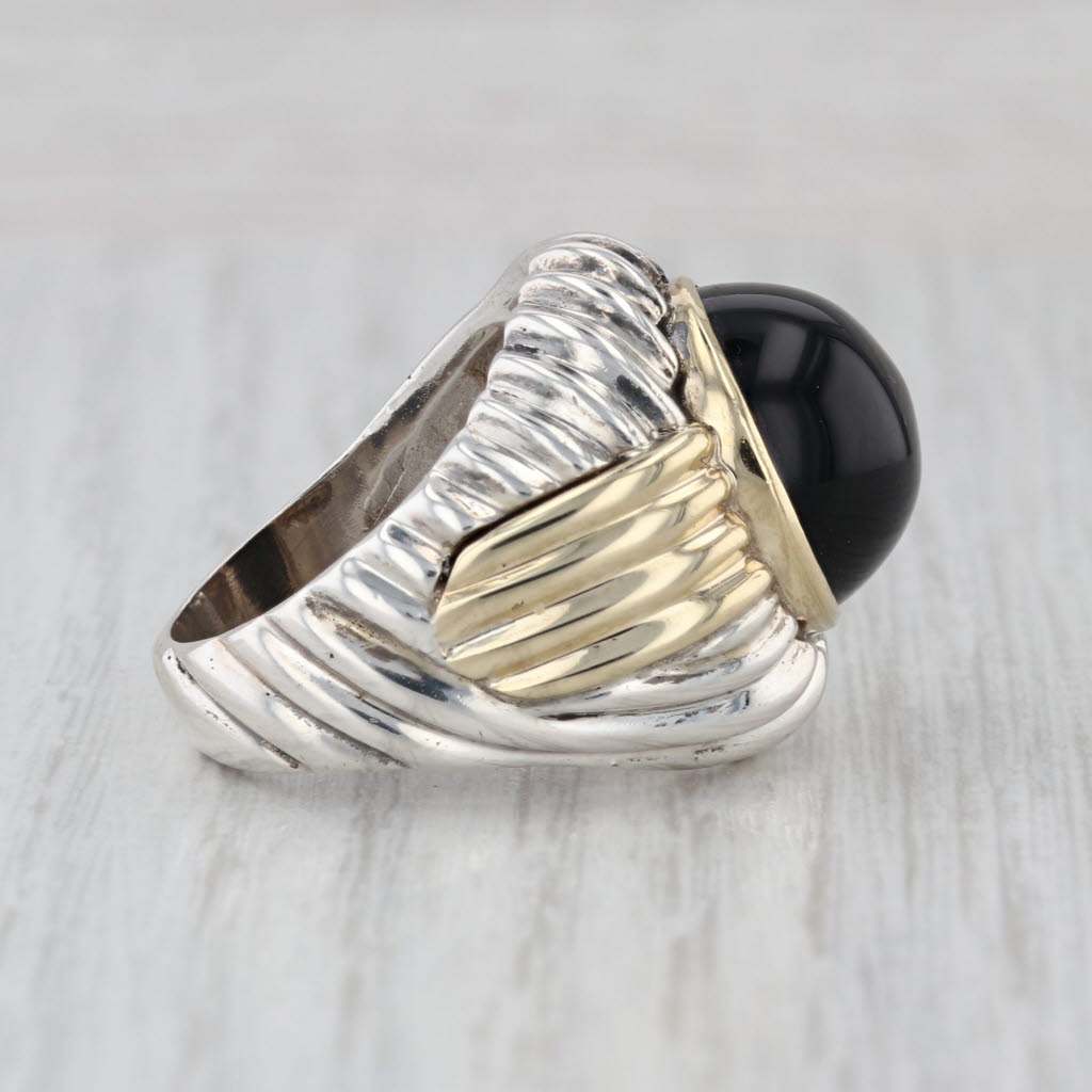 Rigoberto Tumbled Onyx Ring Sterling Silver 14k Gold Size 8-8.25 Statement