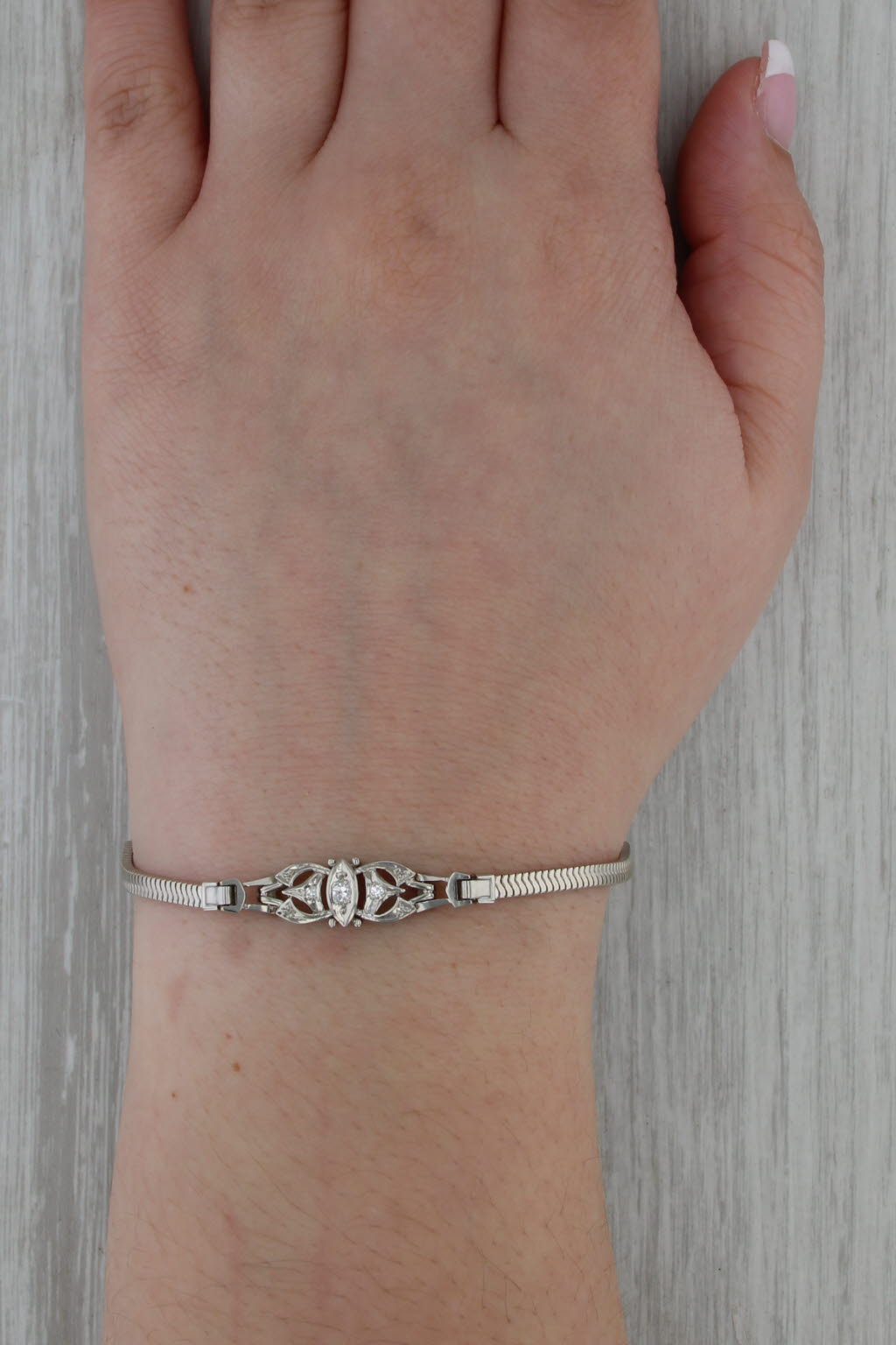 Vintage Diamond Gold Filled Omega Chain Bracelet 6.5"