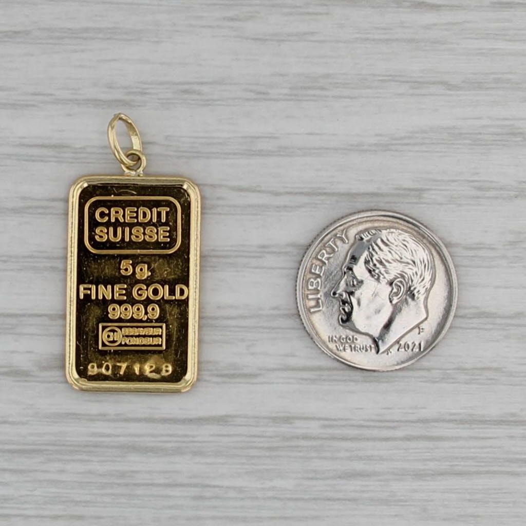 Credit Suisse 5 Gram Fine Gold 999.9 Bar Pendant Charm 18k 14k Frame