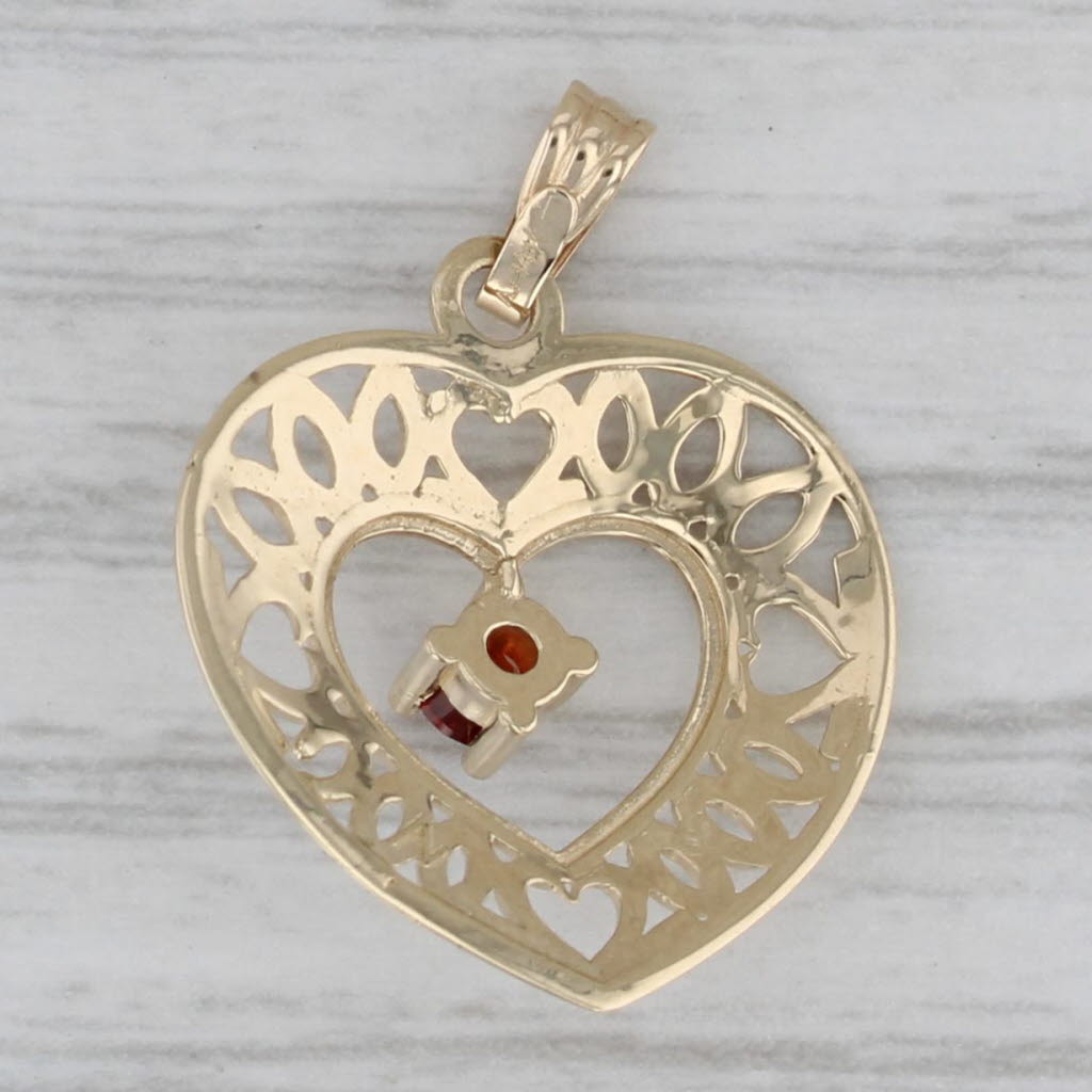 Gray Garnet Solitaire Open Heart Pendant 14k Yellow Gold