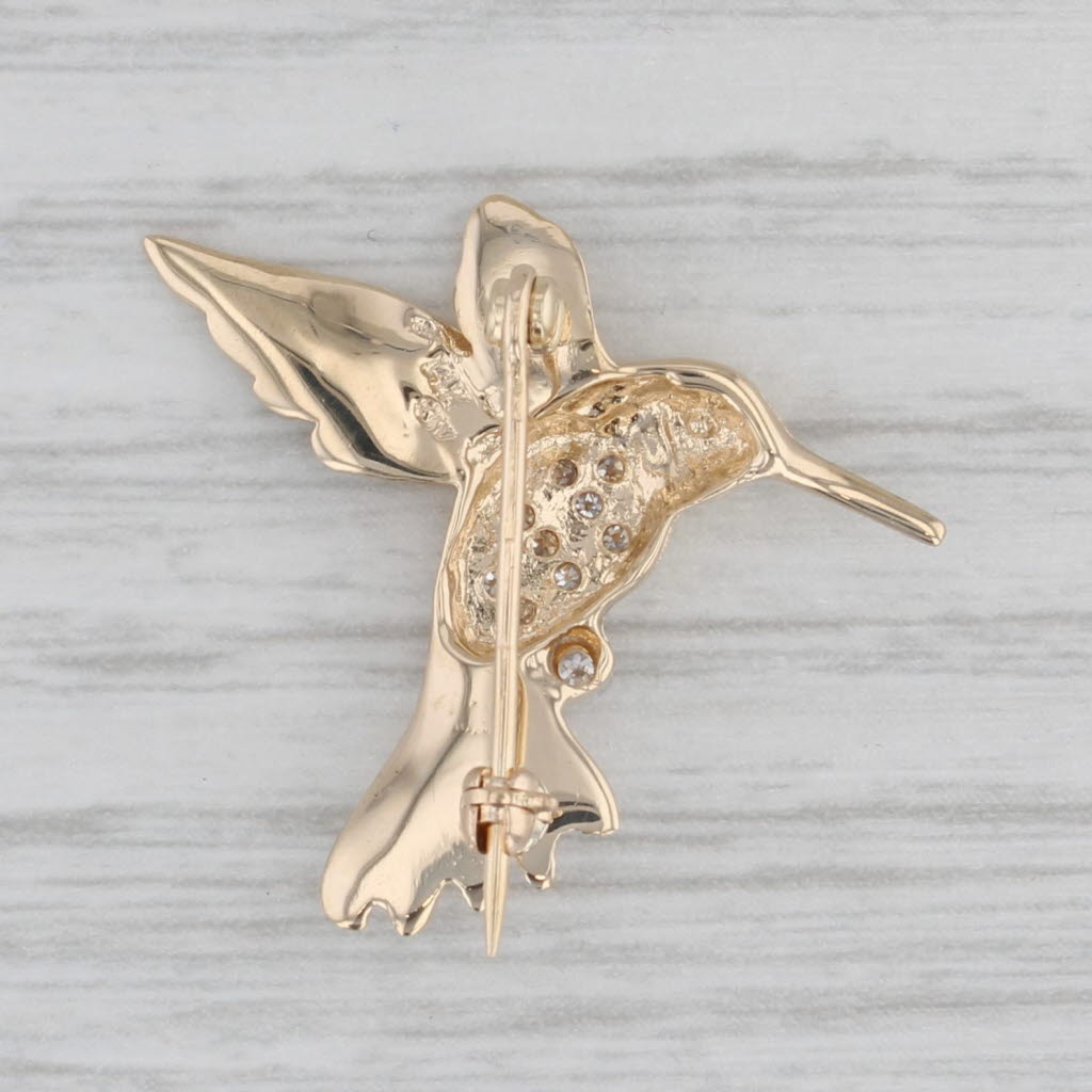 Gray Diamond Hummingbird Pin 14k Yellow Gold