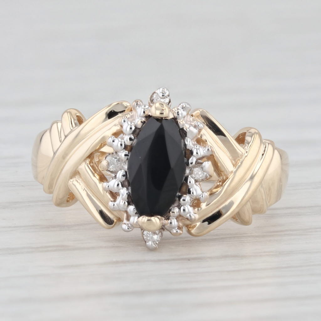 Light Gray Onyx Diamond Halo Ring 10k Yellow Gold Size 5.5