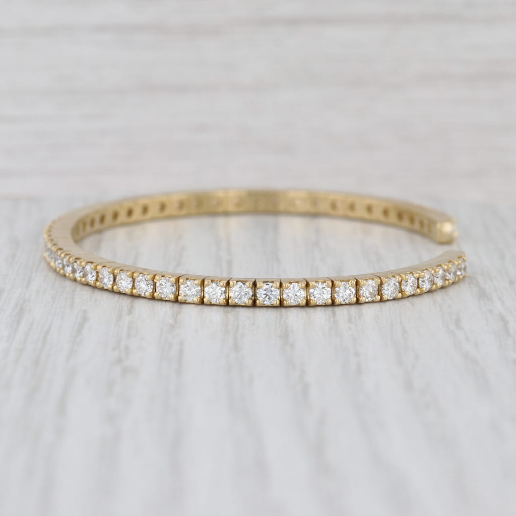 3.60ctw Diamond Cuff Bracelet 18k Yellow Gold 6.25" 3mm Flexible Band