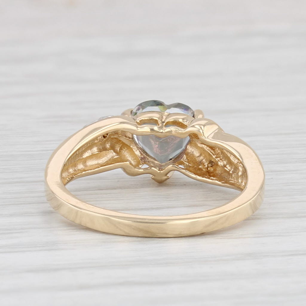 Light Gray 1.50ct Mystic Topaz Heart Ring 10k Yellow Gold Diamond Size 5.25