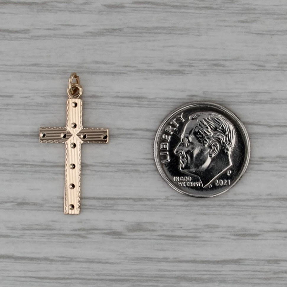 Vintage Etched Cross Pendant 14k Yellow Gold Estate Religious Jewelry