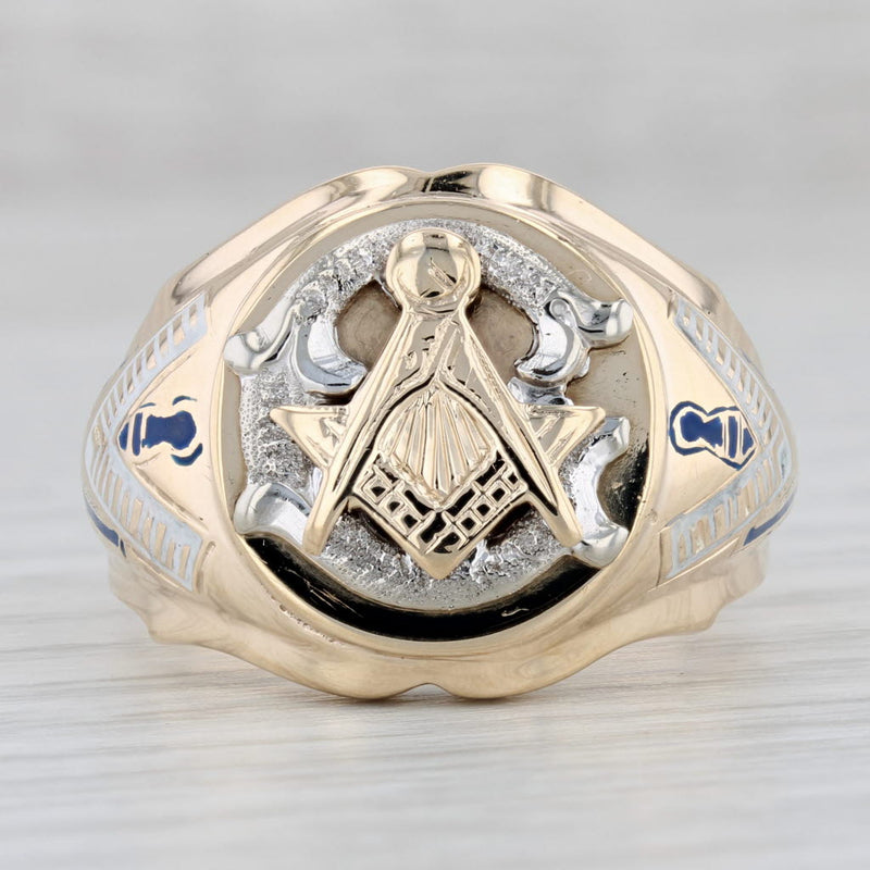 Gray Vintage Blue Lodge Masonic Signet Ring 10k Gold Styled Square Compass Size 10.75