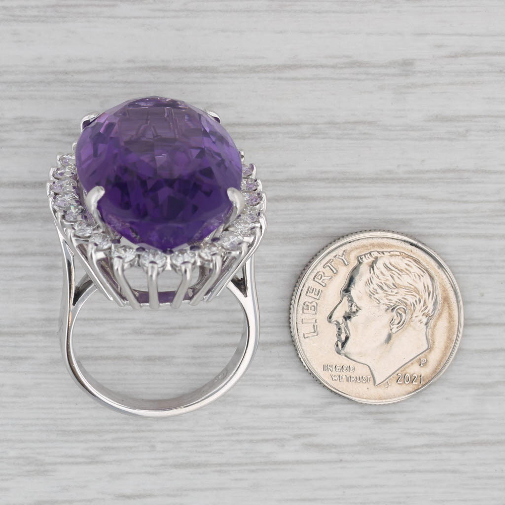 Gray 24.78ctw Amethyst Diamond Halo Ring 14k White Gold Size 6.75 Cocktail