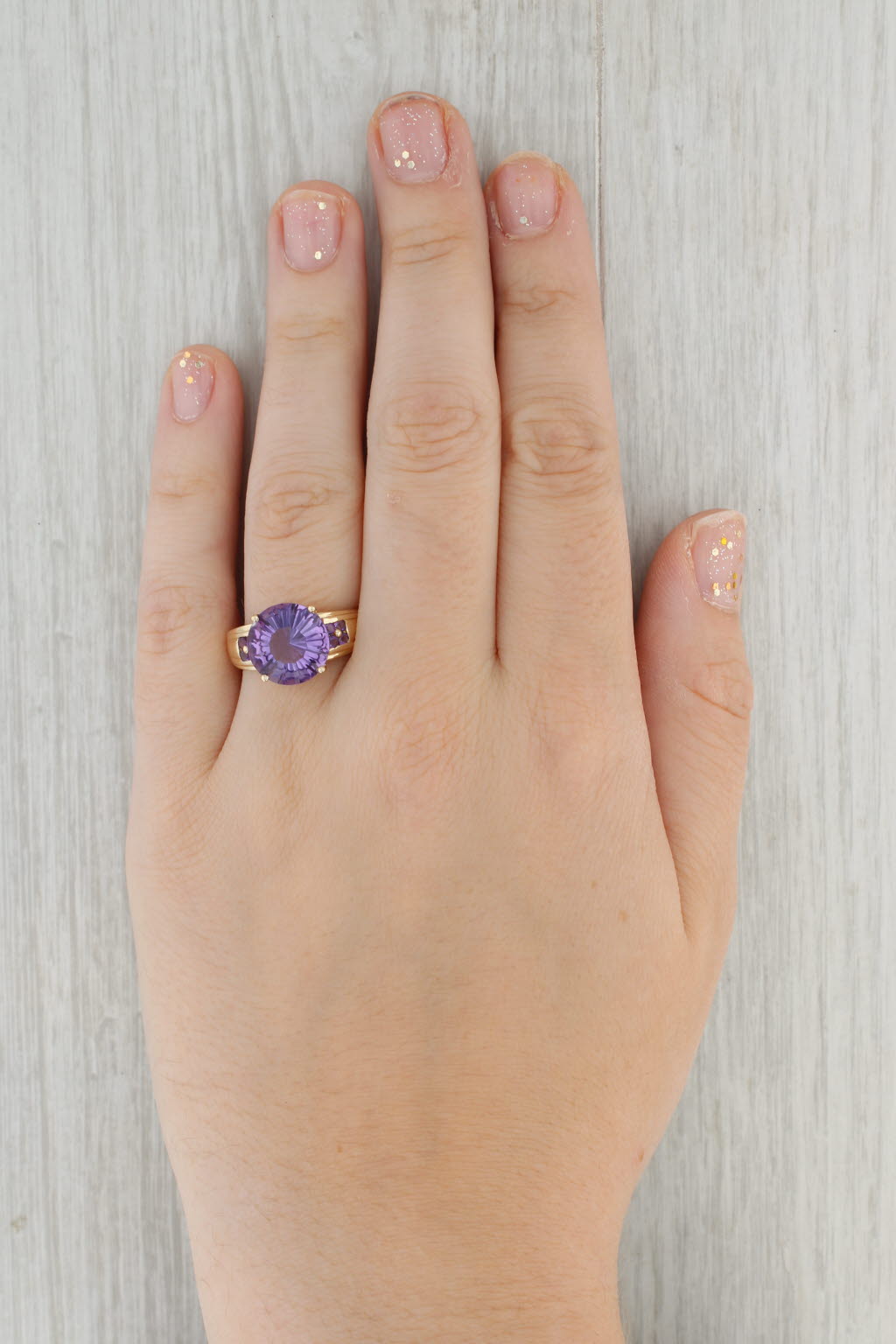 Gray 4.42ctw Round Amethyst Ring 14k Yellow Gold Size 9.25