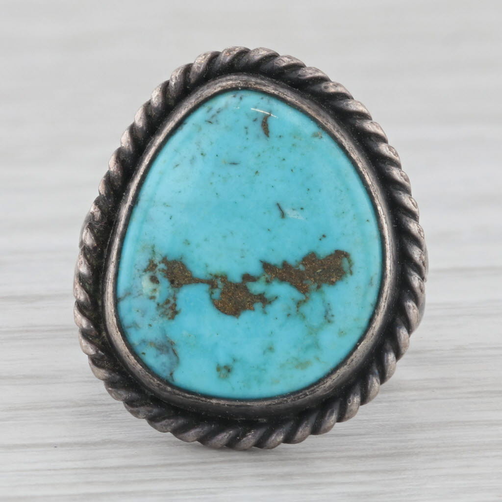 Light Gray Vintage Turquoise Native American Ring Sterling silver Size 6.25 Artisan Signed