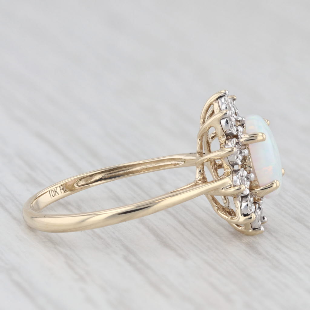 Light Gray Lab Created Opal Diamond Halo Ring 10k Yellow Gold Size 7