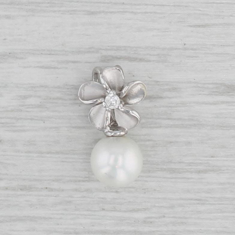 Gray Cultured Pearl Diamond Flower Pendant 14k White Gold
