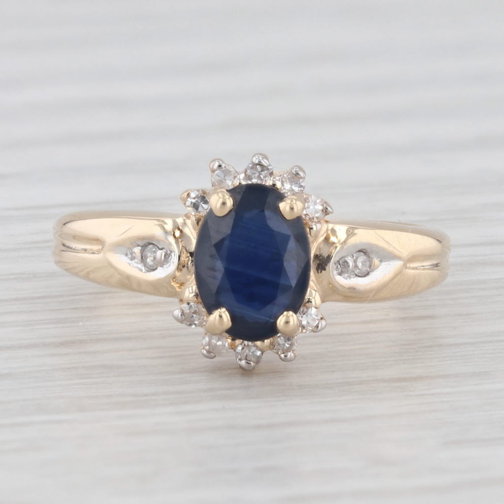 Light Gray 0.75ctw Oval Blue Sapphire Diamond Halo Ring 10k Yellow Gold Sz 4.75 Engagement