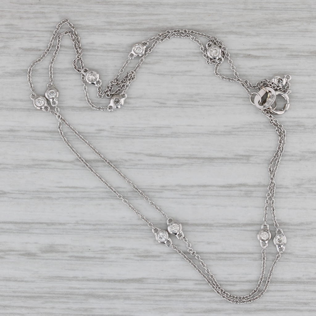 Gray 0.26ctw Diamond Station Necklace 14k White Gold 18"