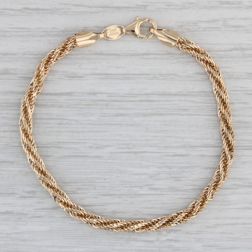 Gray Woven Rope Chain Bracelet 14k Yellow Gold 7" 3.8mm