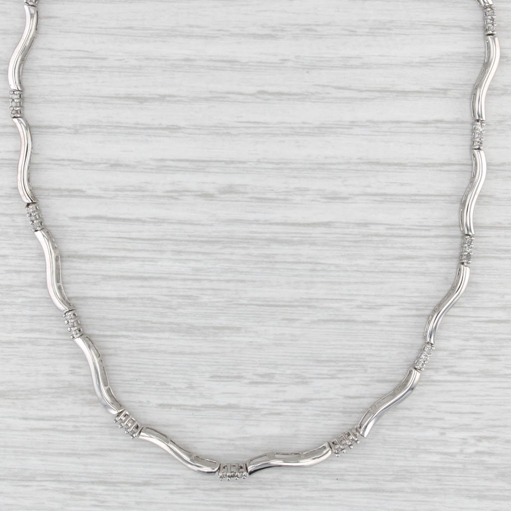 0.43ctw Diamond Bar Link Necklace 10k White Gold 15.75" Collar Chocker