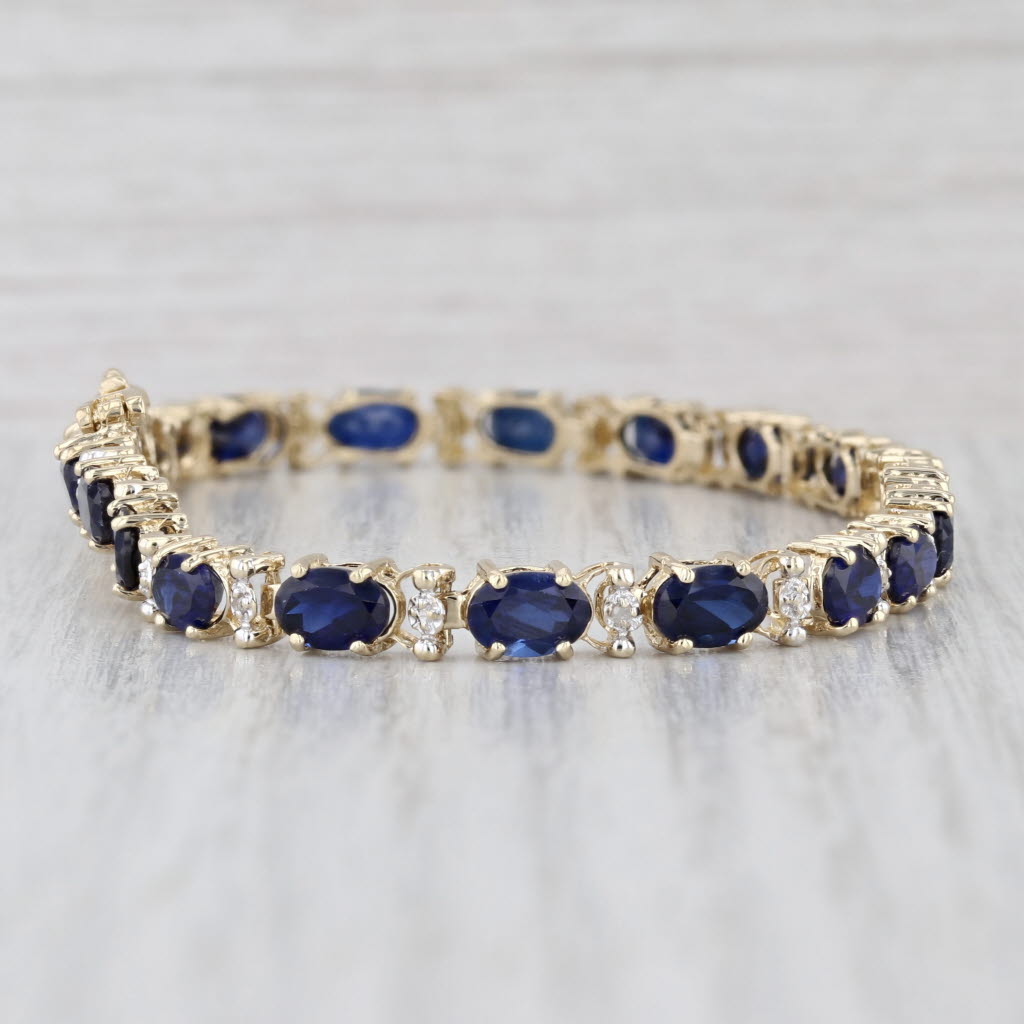 10.94ctw Lab Created Sapphire Diamond Tennis Bracelet 10k Yellow Gold 7" 4.6mm