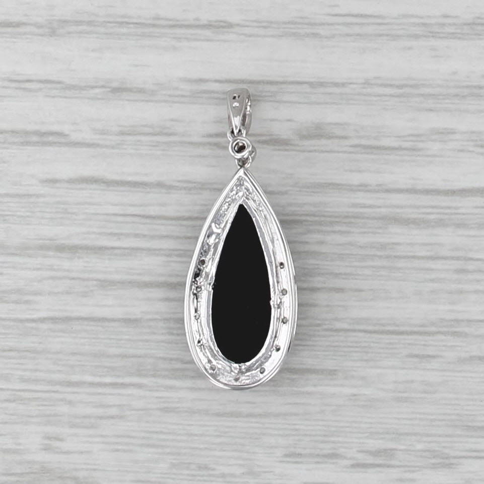 Onyx Diamond Floral Teardrop Pendant 10k White Gold Teardrop