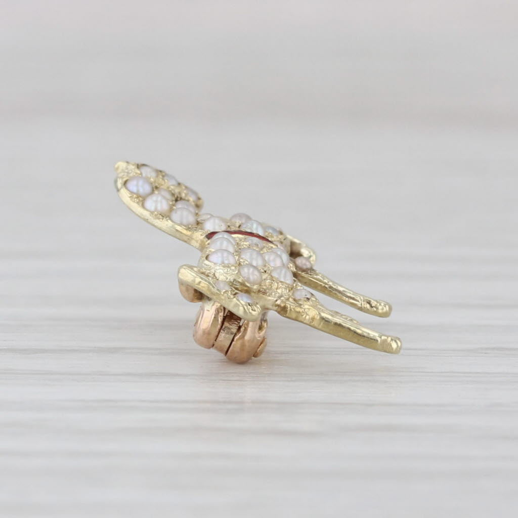 Vintage Seed Pearl Enamel Small Trotting Horse Pin 14k Yellow Gold
