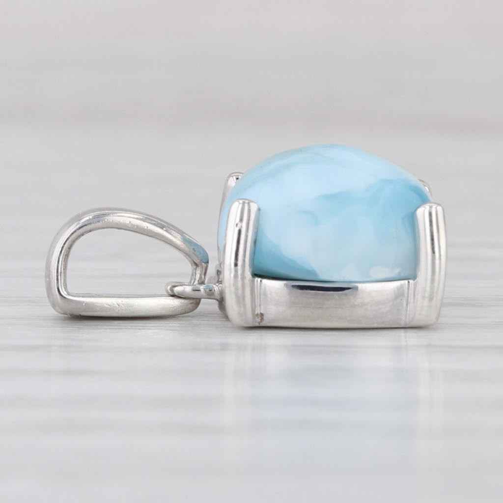 Larimar Oval Cabochon Solitiare Pendant Sterling Silver Small Drop