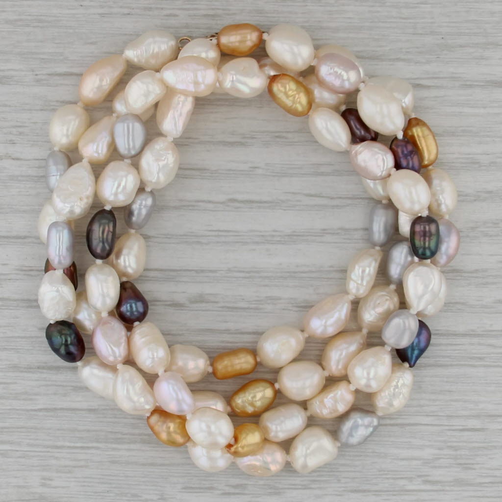 Cultured Pearl Single Strand Necklace 10k Yellow Gold 32" 7mm