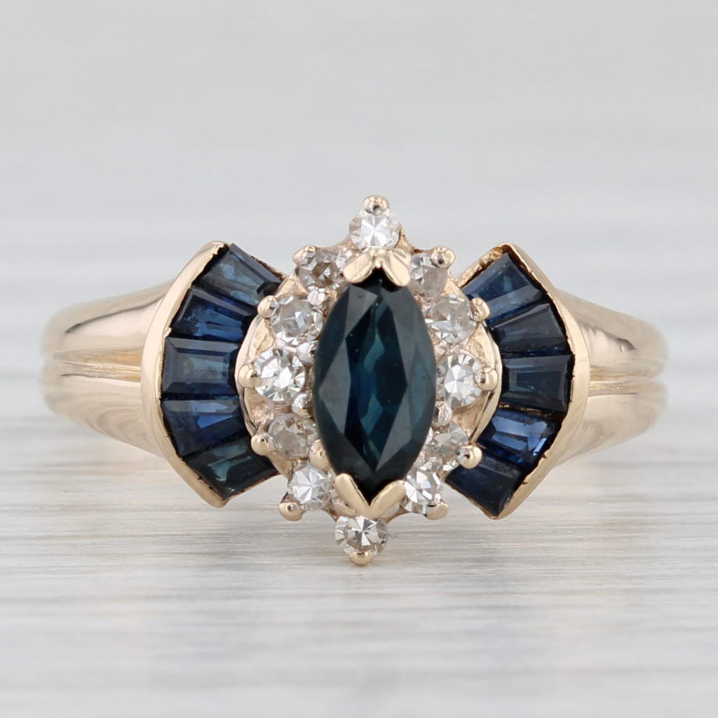 Light Gray 0.84ctw Blue Sapphire Diamond Ring 14k Yellow Gold Size 6.25