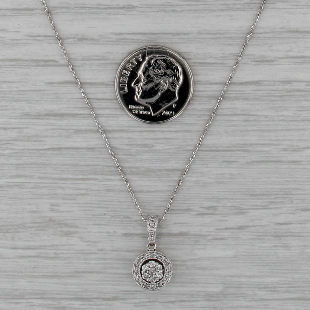 0.15ctw Diamond Pendant Necklace 10k White Gold Adjustable 20.5" S-Link Chain