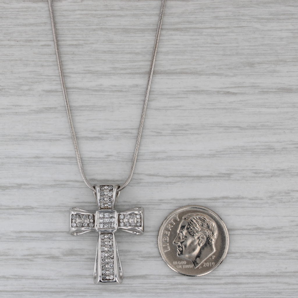 Gray 0.50ctw Diamond Cross Pendant Necklace 14k White Gold 17" Snake Chain