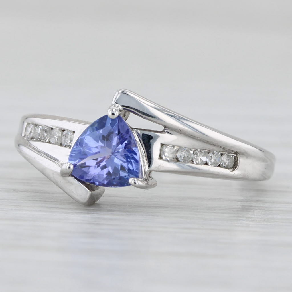 Light Gray 0.65ctw Tanzanite Diamond Ring 10k White Gold Size 6 Bypass