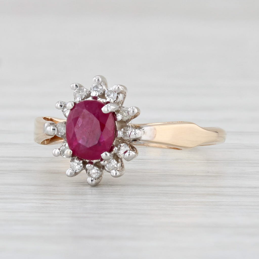 Light Gray 0.54ctw Oval Ruby Diamond Halo Ring 14k Yellow Gold Size 3.5