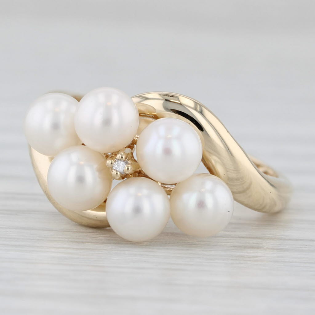 Light Gray Cultured Pearl Bypass Ring 10k Yellow Gold Size 7