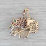 0.75ctw Diamond Ruby Emerald Flower Basket Pin Pendant 14k Yellow Gold Brooch