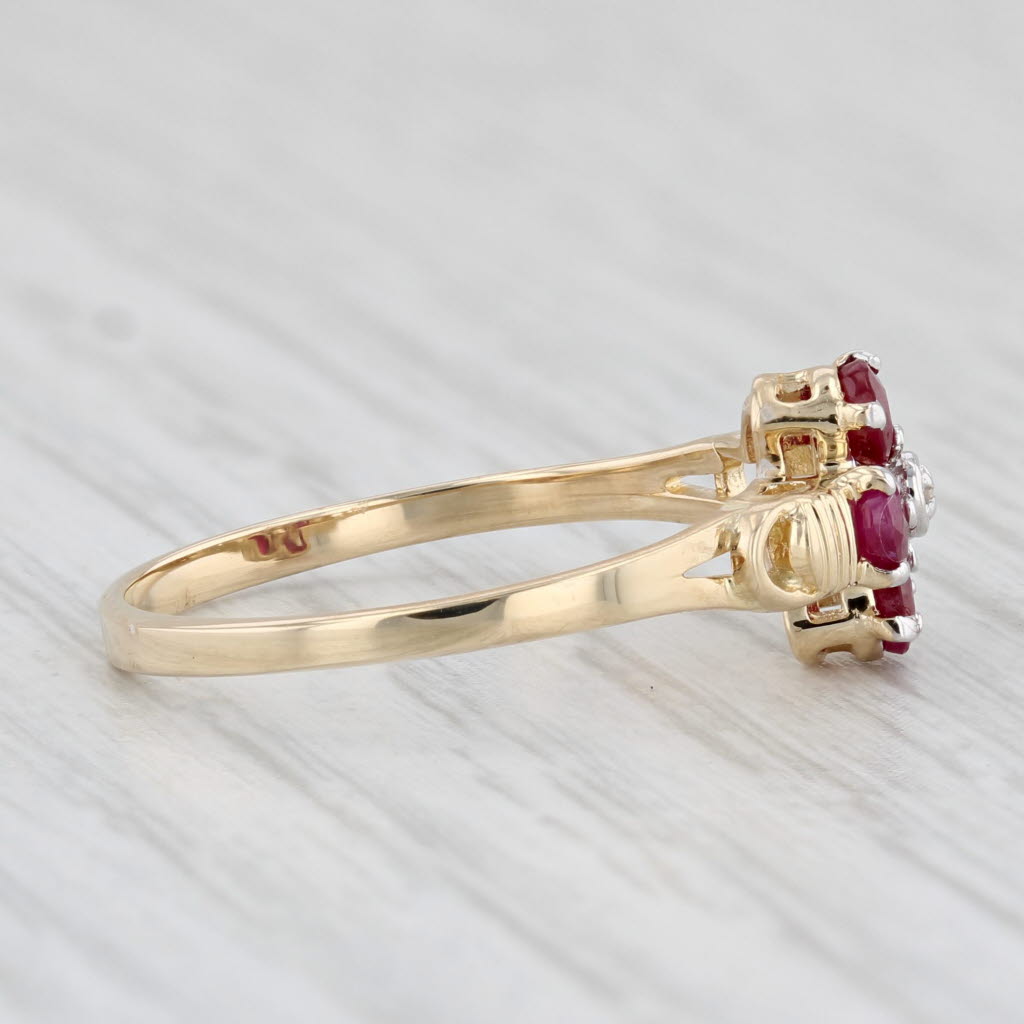 Light Gray Ruby Flower Ring 14k Yellow Gold Size 7 Diamond Accents