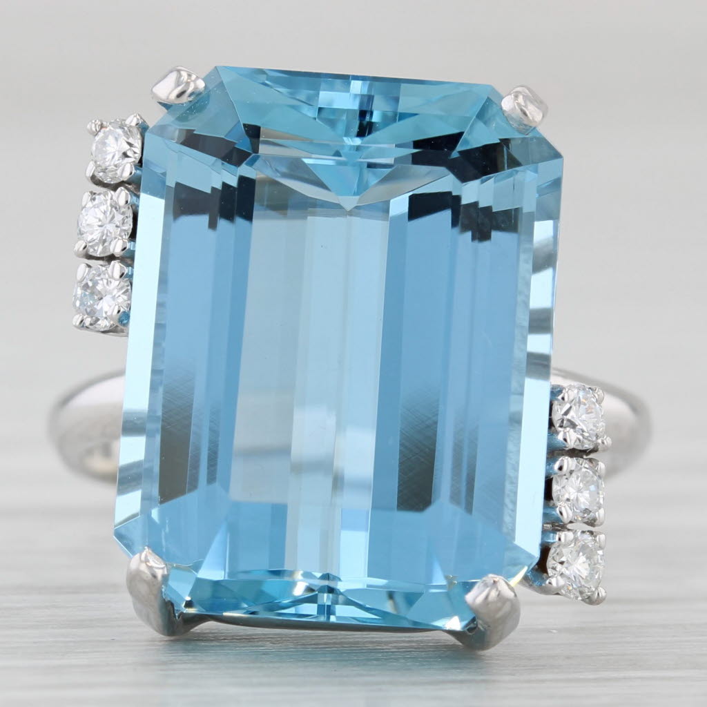 Light Gray 12.06ctw Aquamarine Diamond Ring 14k White Gold Size 6.25 Cocktail