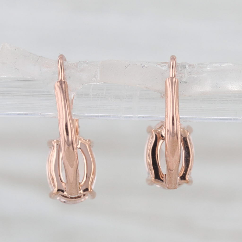1.55ctw Morganite Diamond Drop Earrings 10k Rose Gold Lever Backs