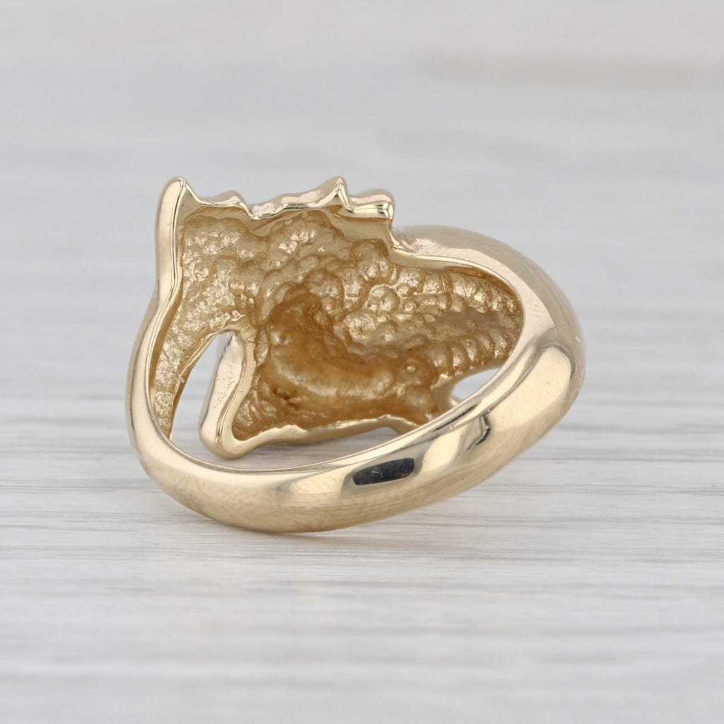 Lab Created Opal Diamond Dolphin Bypass Ring 14k Yellow Gold Size 6.75