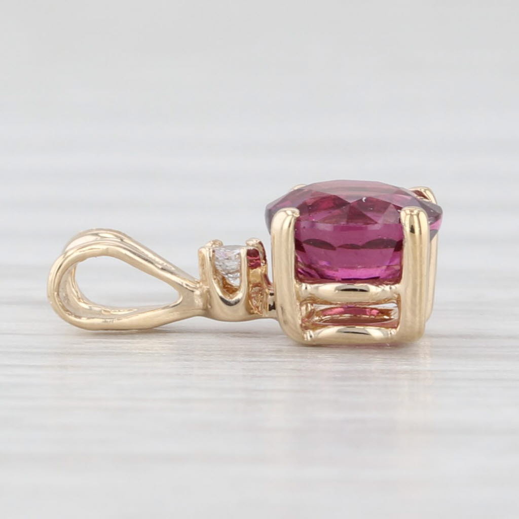 Light Gray 1.03ct Rhodolite Garnet Diamond 14k Yellow Gold Pendant Small Drop