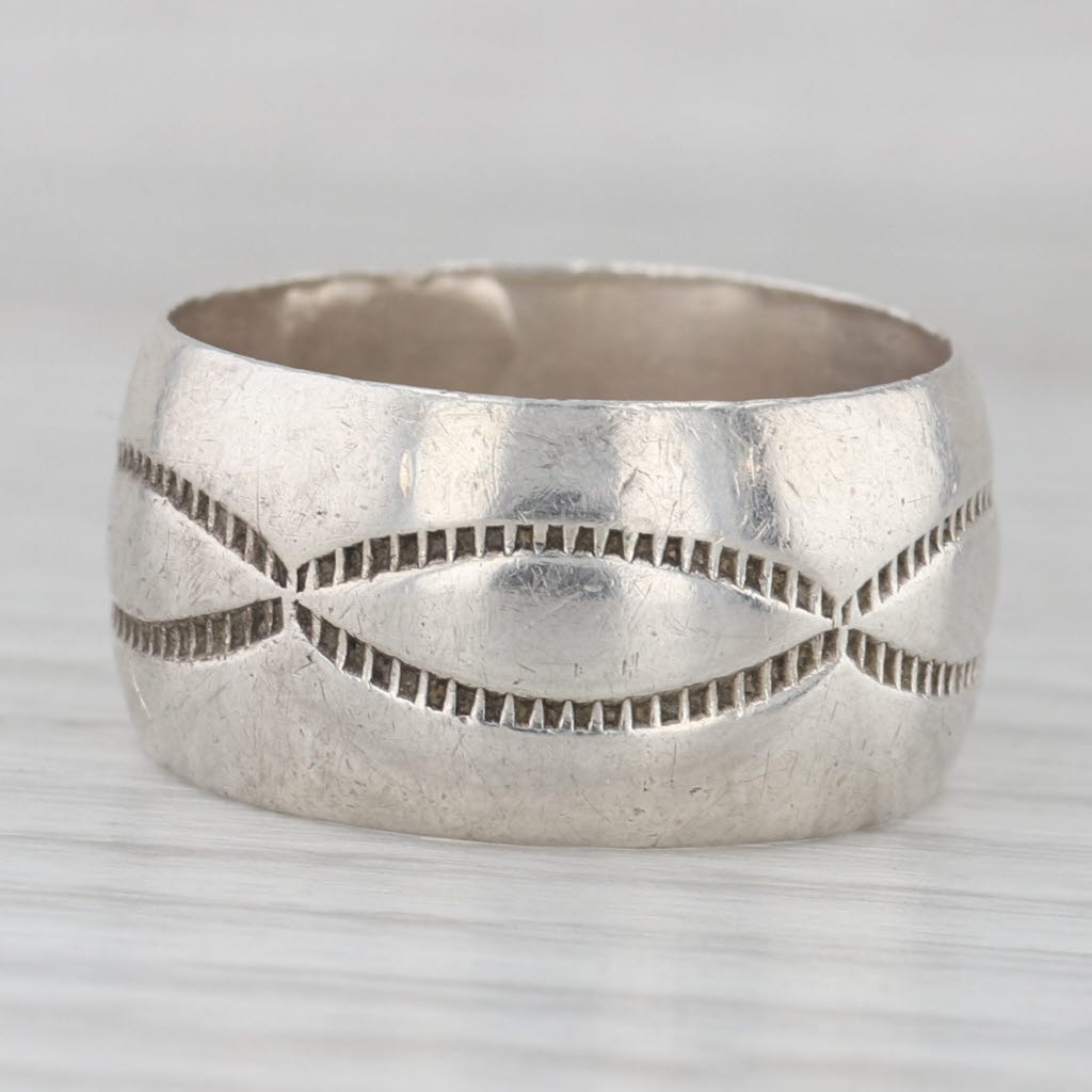 Gray Vintage Stamped Design Ring Sterling Silver Size 7.5 Band Southwestern Jewelry
