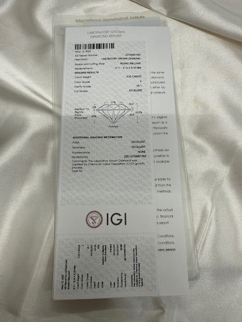 New IGI 3.55ctw Round Lab Grown Diamond Engagement Ring 14k Yellow Gold Size 6.5