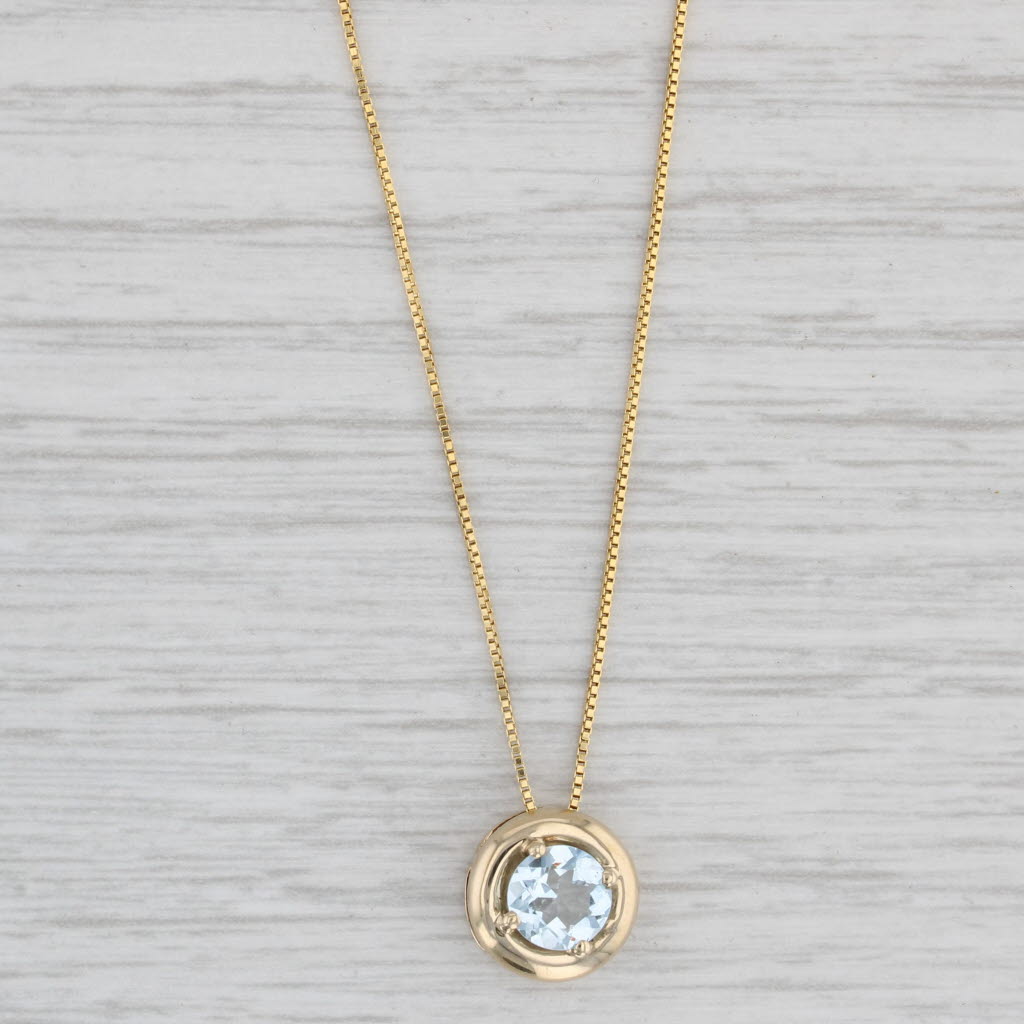 Light Gray 0.62ct Aquamarine Solitaire Pendant Necklace 10k Yellow Gold 18" Box Chain