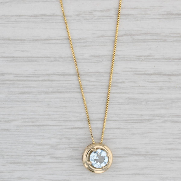 0.62ct Aquamarine Solitaire Pendant Necklace 10k Yellow Gold 18" Box Chain