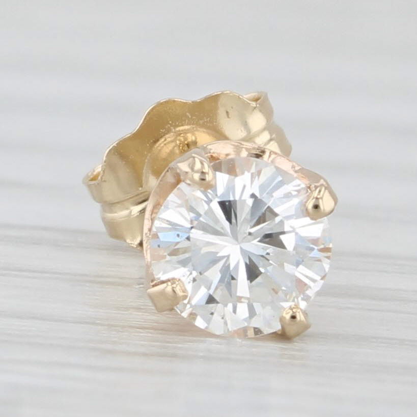 Light Gray Single 0.34ct Round Diamond Solitaire Stud Earring 14k Yellow Gold