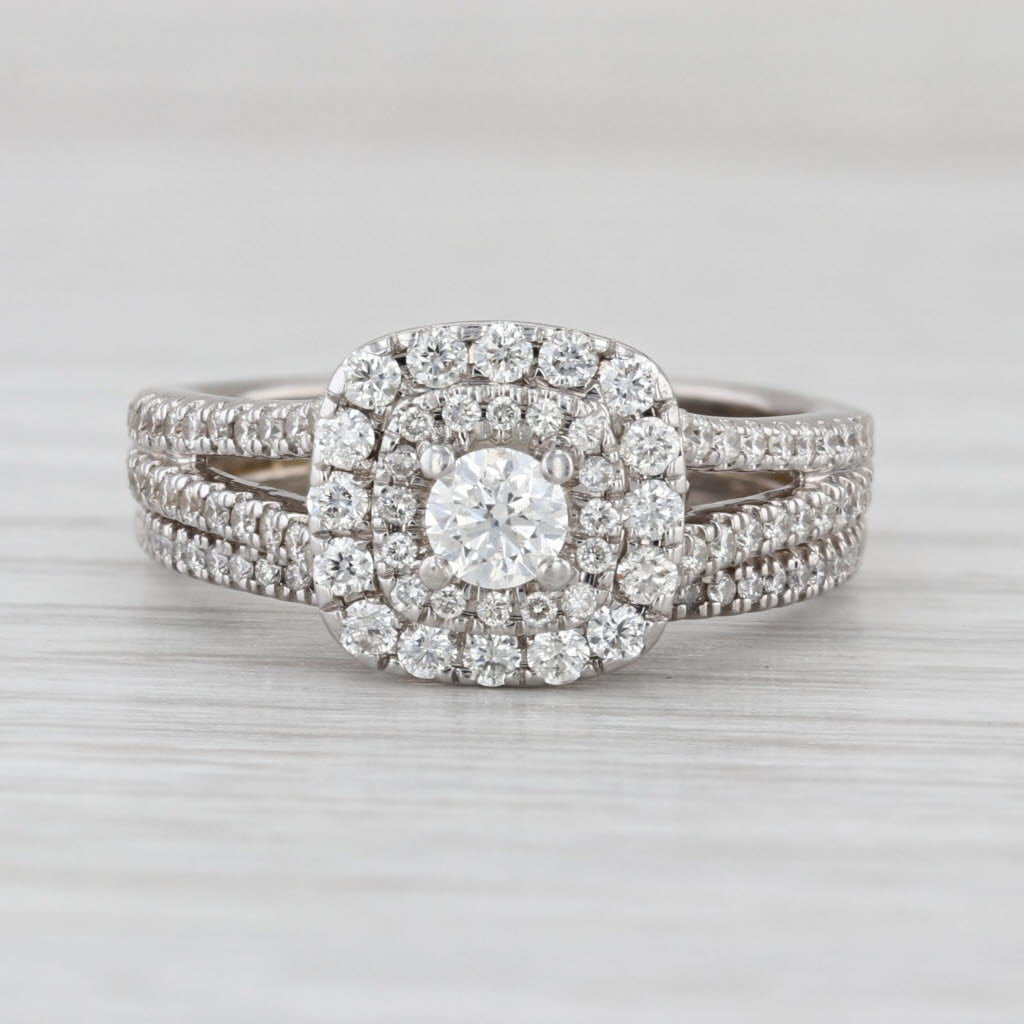 1.07ctw Round Diamond Halo Soldered Bridal Set Engagement Wedding 14k White Gold