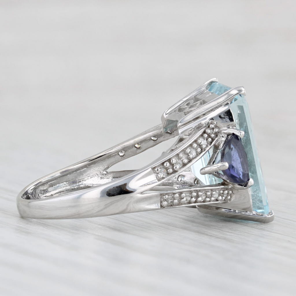 Light Gray 9.22ctw Aquamarine Iolite Cocktail Ring 14k White Gold Size 8