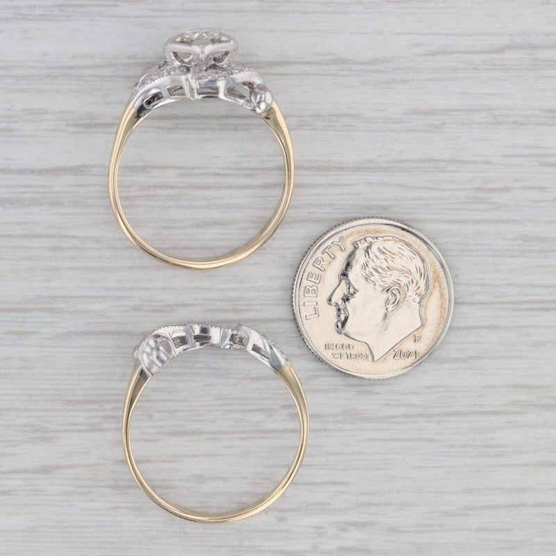 Vintage 0.52ctw Diamond Wedding Band Engagement Ring Bridal Set 14k Gold Sz 8.25