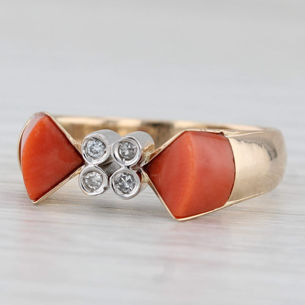 Light Gray Coral Diamond Ring 14k Yellow Gold Size 8.25 Vintage Abstract