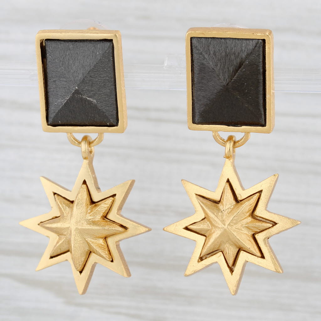 Light Gray New Stephnie Kantis Star Dangle Statement Earrings Brushed 24k Gold Plated