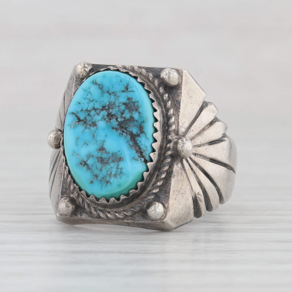 Light Gray Vintage Native American Turquoise Nugget Ring Sterling Silver Size 11.5