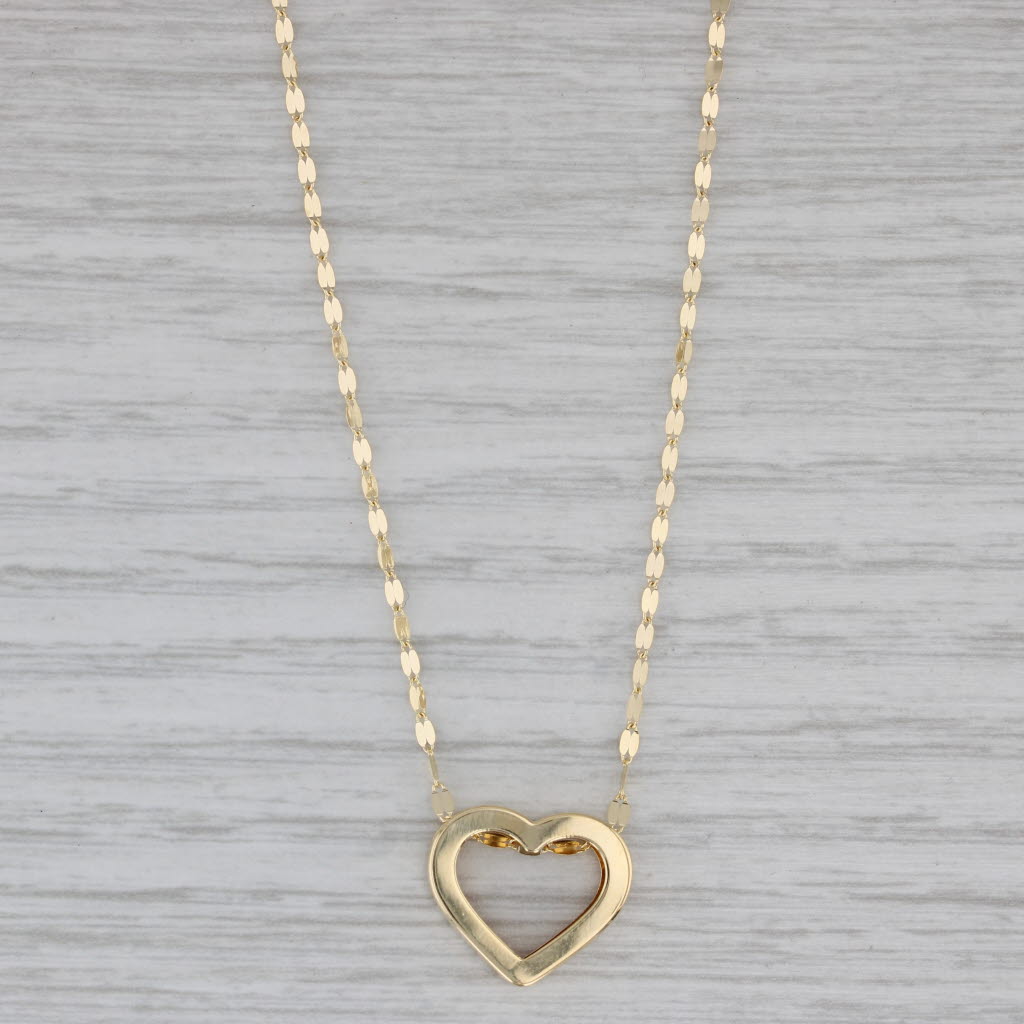 Gray New Heart Slide Pendant Mirror Chain Necklace 14k Yellow Gold 17.5"