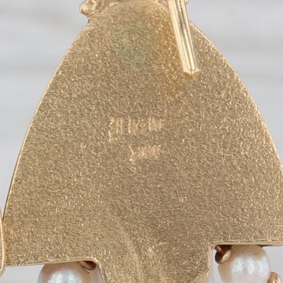 Cultured Baroque Pearl Diamond Dangle Earrings Artisan Signed Hook Posts