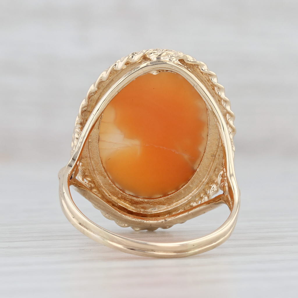 Light Gray Shell Cameo Ring 14k Yellow Gold Size 8.5 Oval Carved Figural Vintage